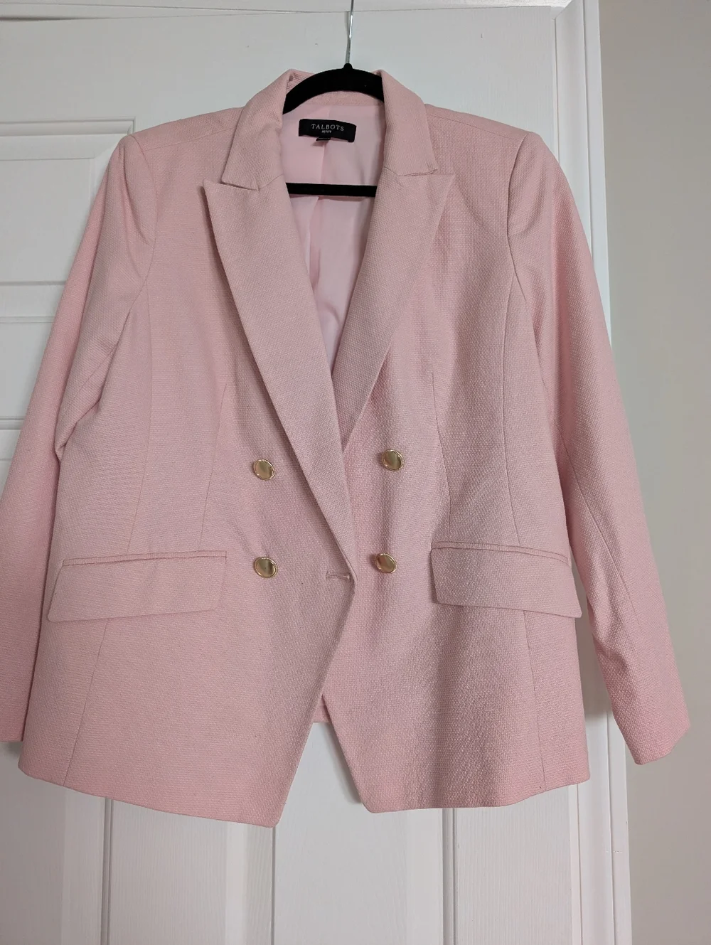 Talbots Textured Double Breasted Blazer Pink Size 12P - Picture 2 of 4